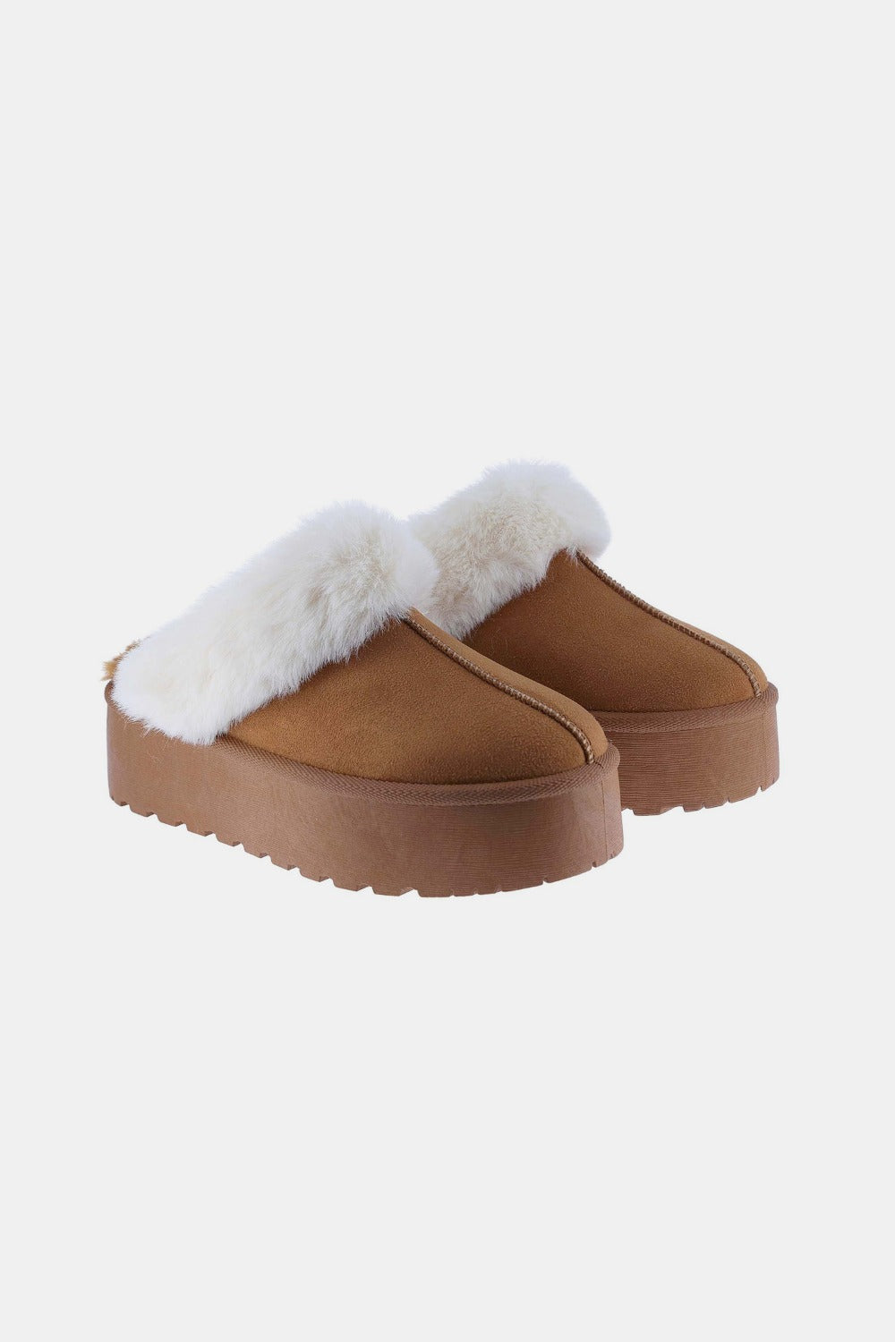 Tan Thick Bottom Fur Trim Snow Slippers