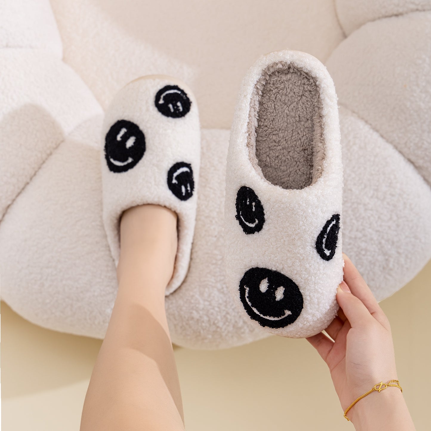 Black and White Smiley Faces Slippers