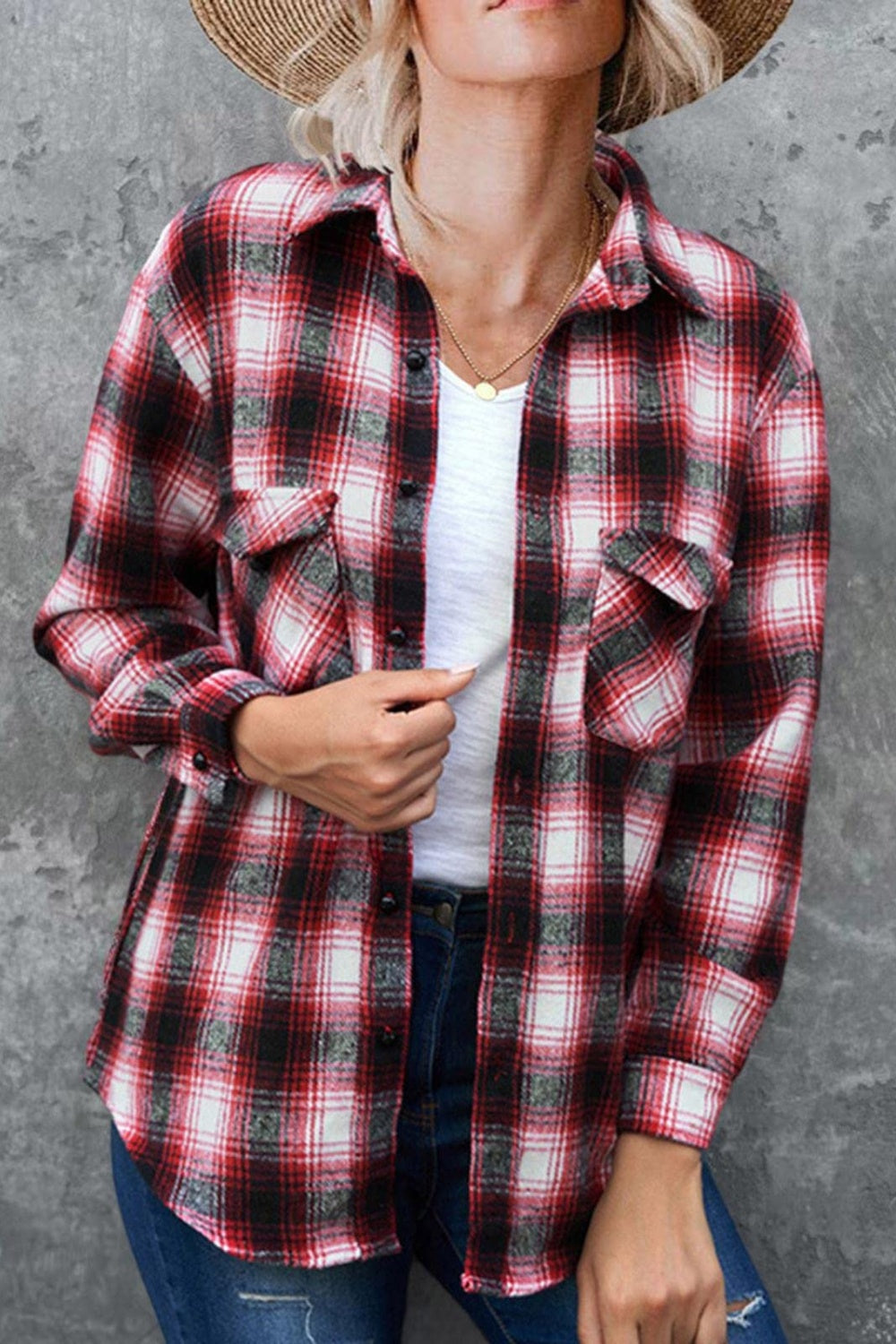 Plaid Collared Long Sleeve Shirt