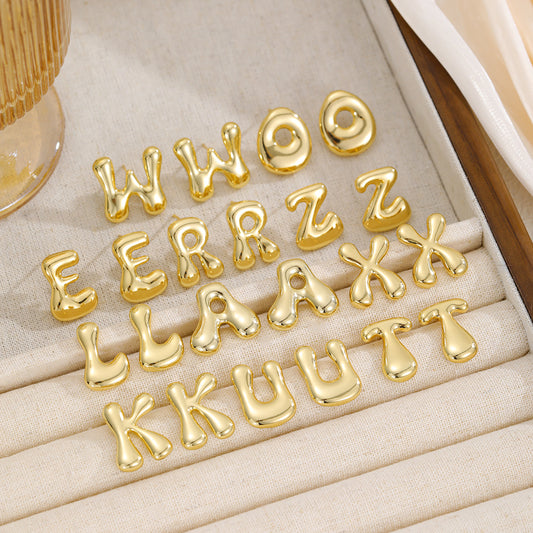 Initial Bubble Letter Stud Earrings A-M