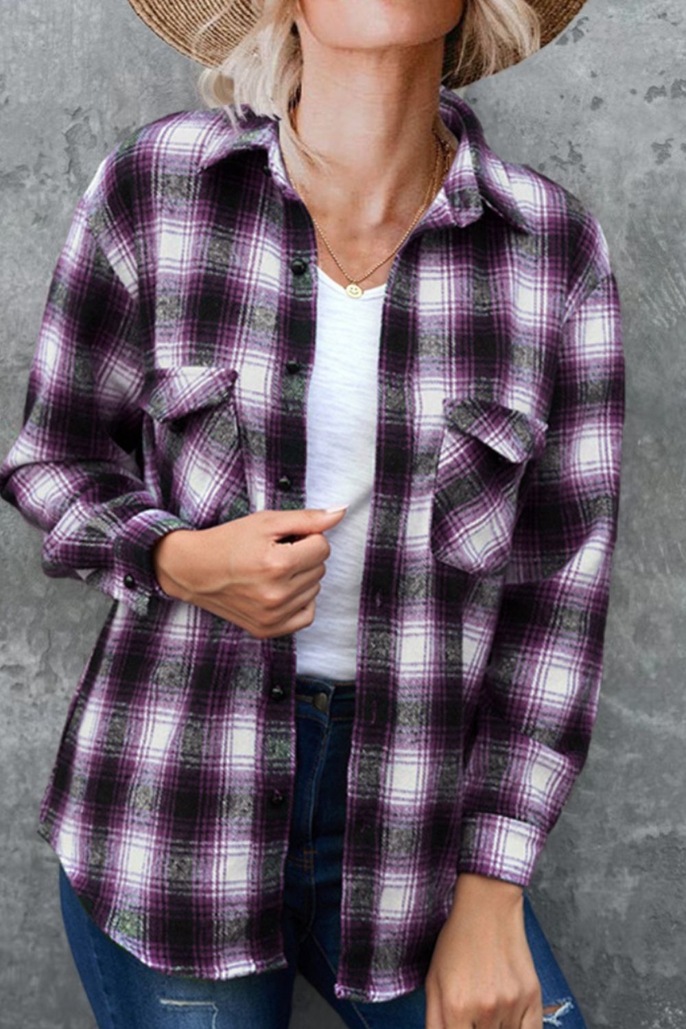 Plaid Collared Long Sleeve Shirt